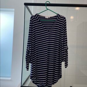 Navy and White Striped V-Neck Top